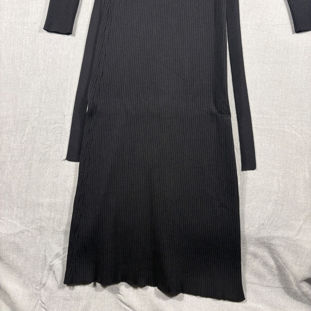 Zara Womens Black Ribbed Knit Button Down Midi Dress Long Sleeve Size L - Picture 3 of 14